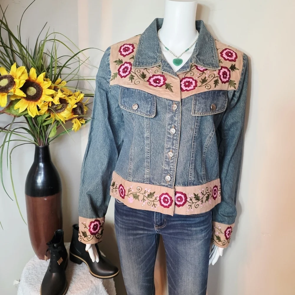 Vintage Dorman Burns Cowgirl Embroidered Denim Jacket Floral Western Boho - Picture 4 of 6